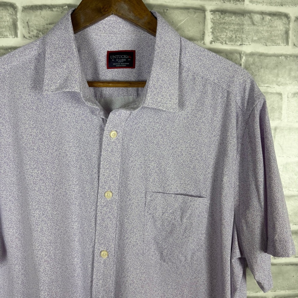 UNTUCKit Fortia-SS Slim Fit Shirt Mens XL Purple White Print Short Sleeve 40888